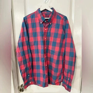 J. Crew Men’s Red & Blue Plaid Slim Fit Lightweight Button Down Shirt - Size XL